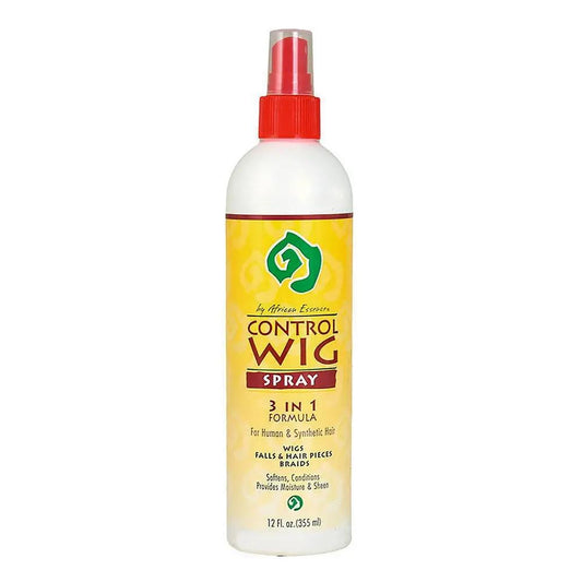 Image of An African Essence Control Wig Spray which features a white bottle with a red cap.