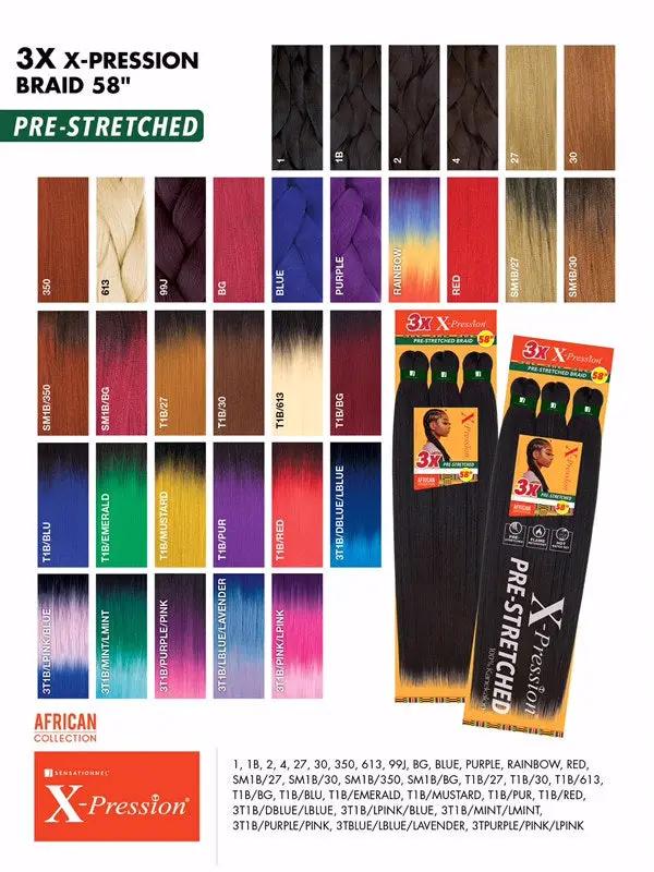Image showing the different colors that can be purchased for Sensationnel braiding hair