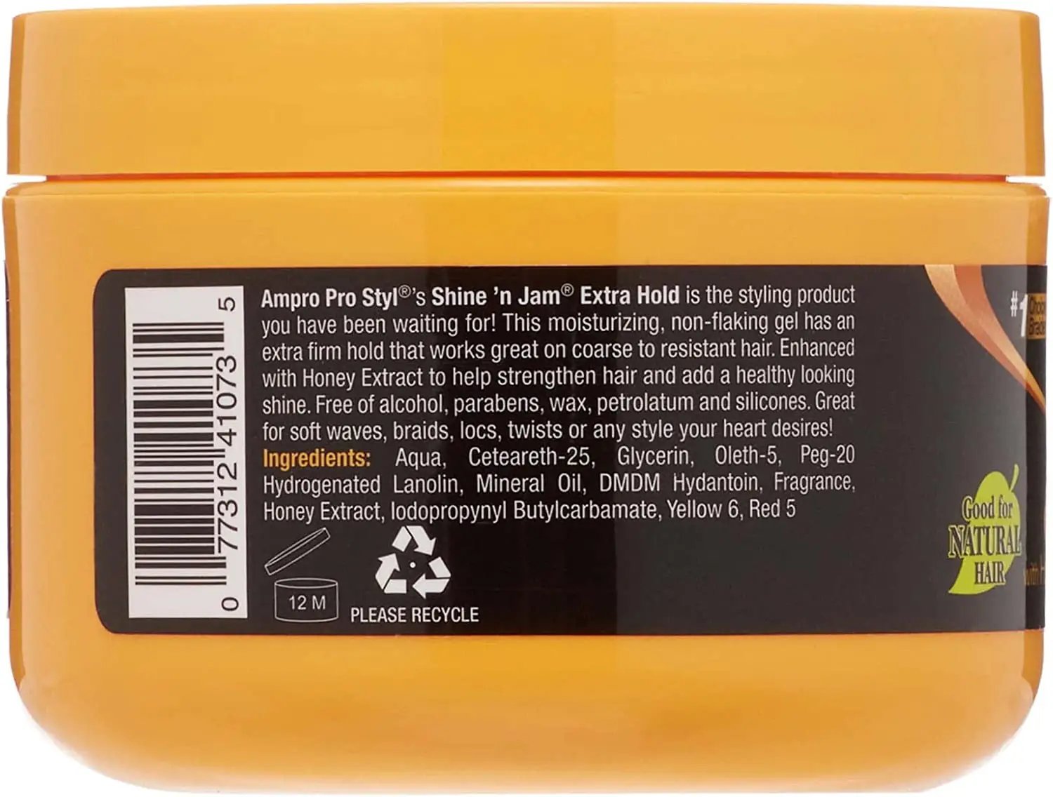 An image of the back of the product container showing the barcode and product ingredients