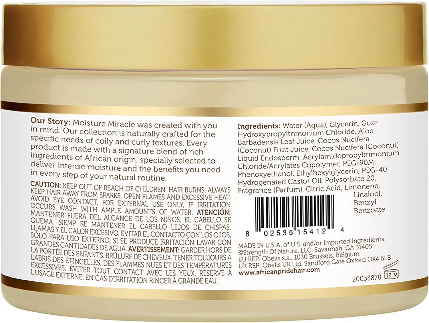 A jar of African Pride Moisture Miracle cream with a label on it.
